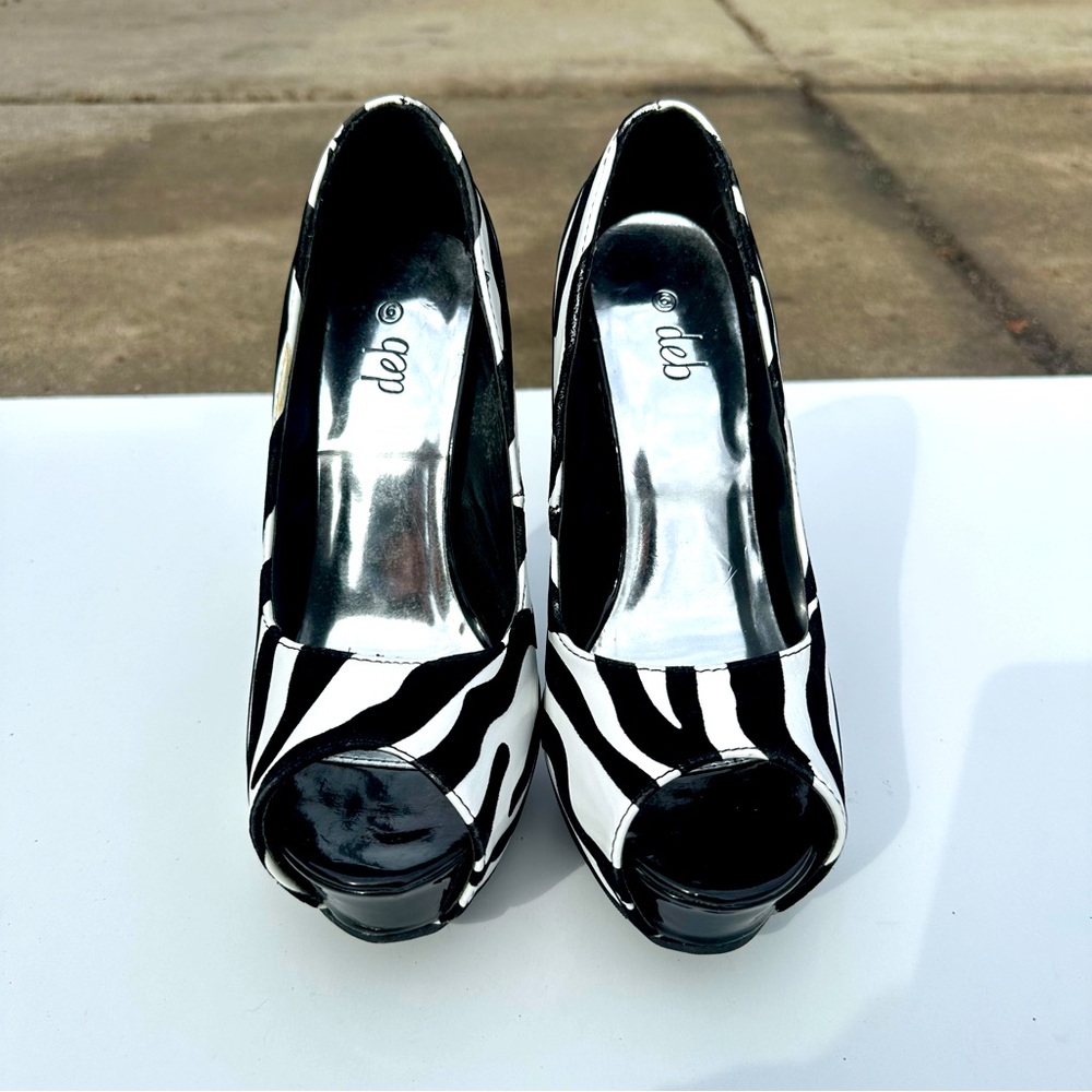 Deb Black and White Peep Toe Heels